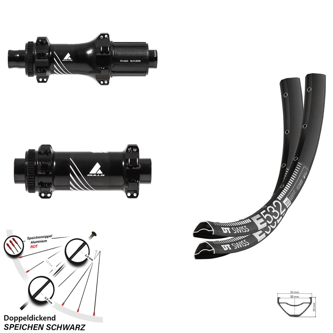 Laufradsatz 29 Zoll Boost Centerlock Formula Bulls Straightpull DT Swiss E 532