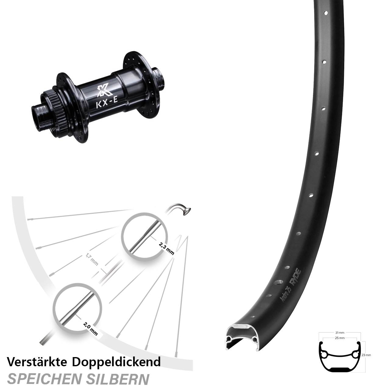 Disc Vorderrad 28 Zoll Ryde Andra 25 KX-E 15x100