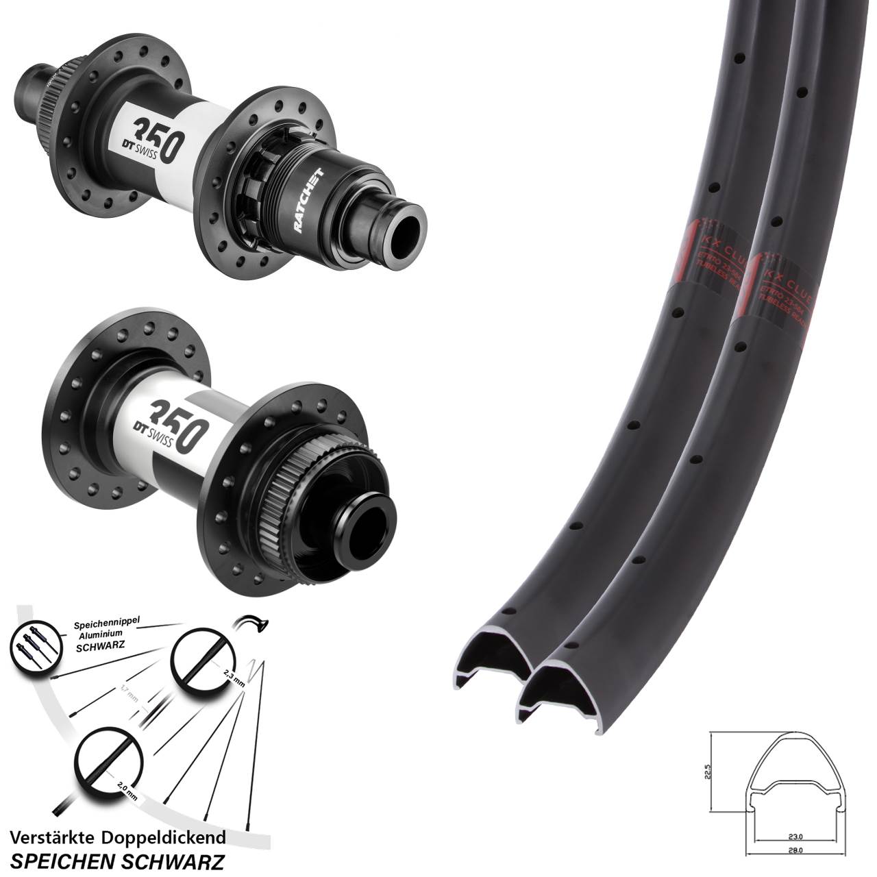 28-29 Zoll KX Clue DT Swiss 350 Ratchet 36 Laufradsatz Centerlock 12x100/142 SRAM XD