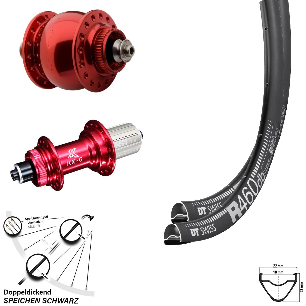 Laufrad-Satz 28 Zoll DT Swiss R 460 KX-G rot SONdelux 8-12 fach HG für Schnellspanner