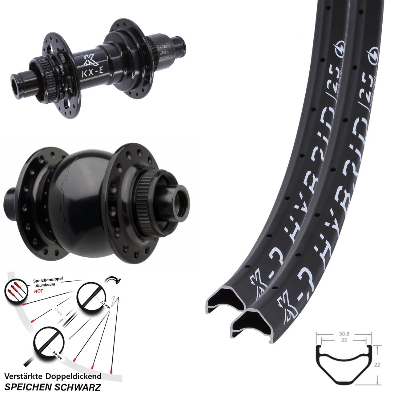 KXR-E Hybrid 25 Heavy Duty SON 28 Zoll Laufradsatz 15x110 12x148 XD 11-12 fach