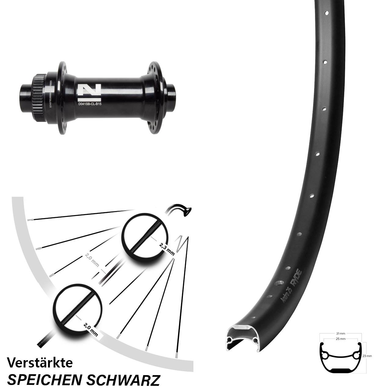 Disc Vorderrad 28-29 Zoll Ryde Andra 25 Novatec D041SB 15x110 Boost