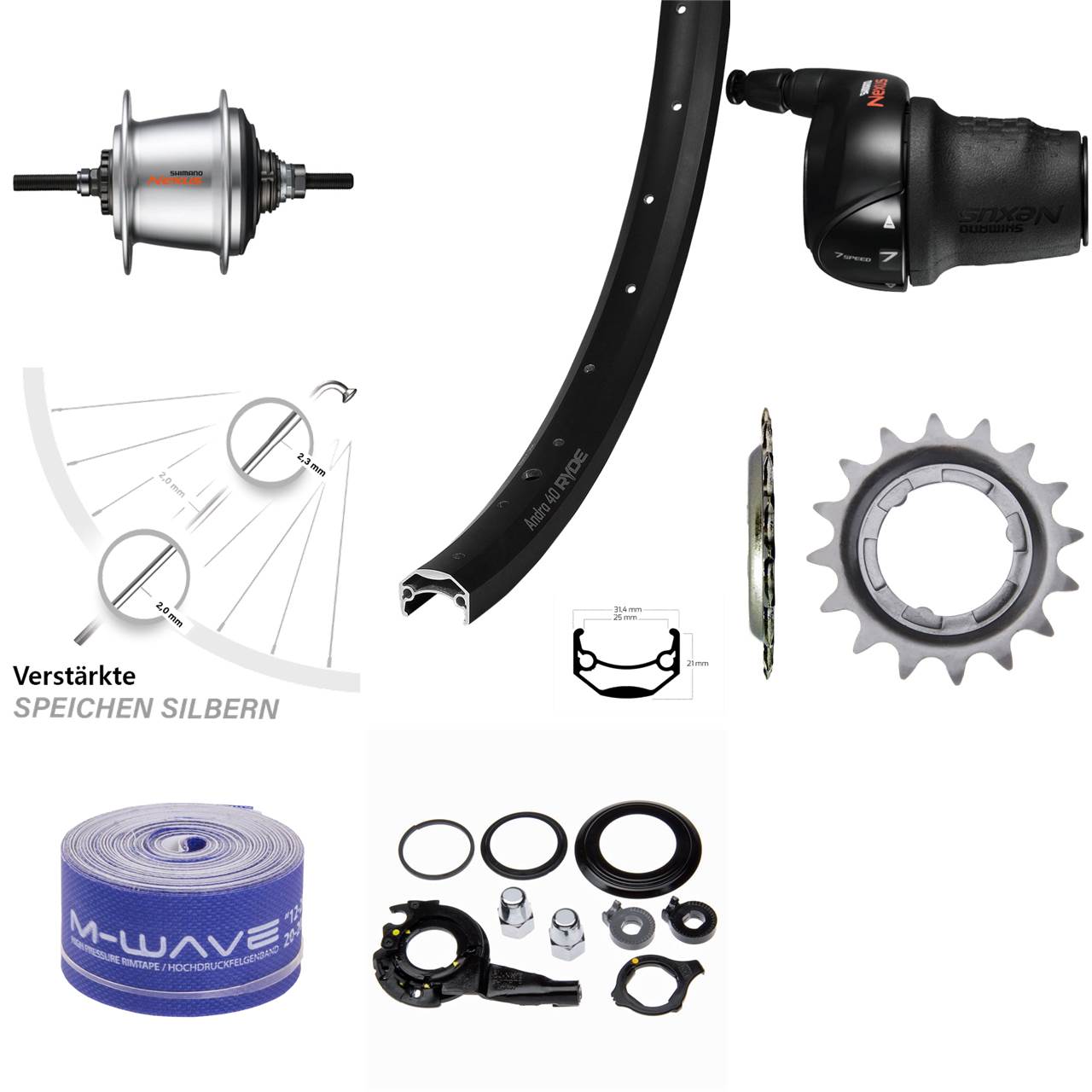 24 Zoll Hinterrad Ryde Andra 40 Shimano Nexus 7 Gang für Rollenbremse