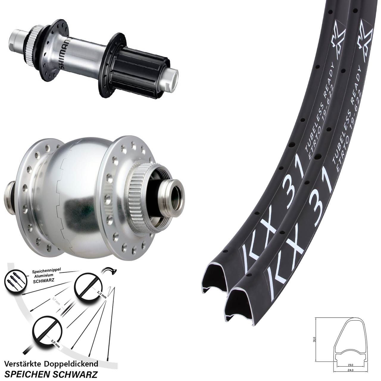 Centerlock Laufradsatz KX31 OS SON 28 Zoll Shimano GRX 8-12 fach HG 12x100/142