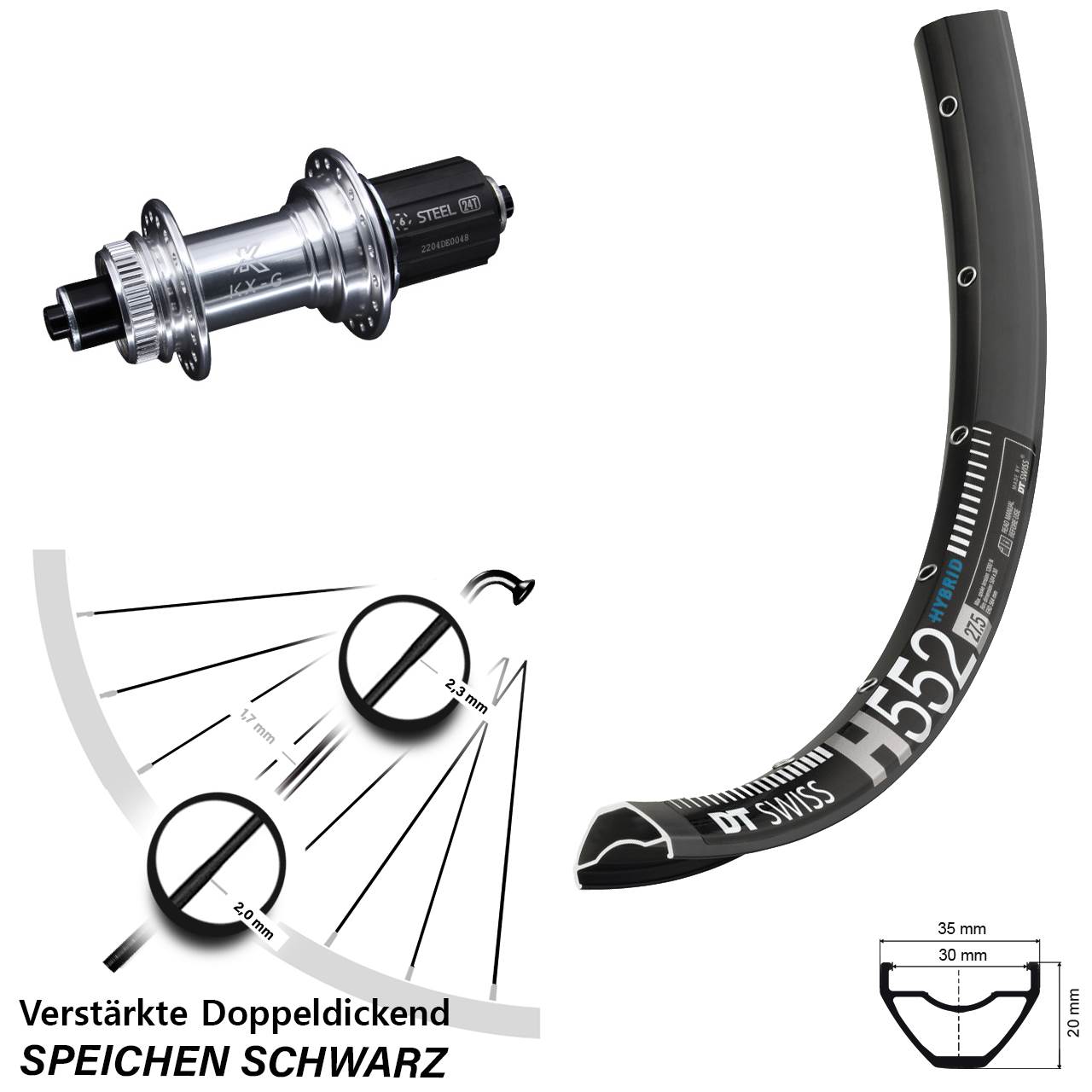 29 Zoll DT Swiss H 552 KX-GS verstärkt Centerlock Hinterrad 8-12 fach HG