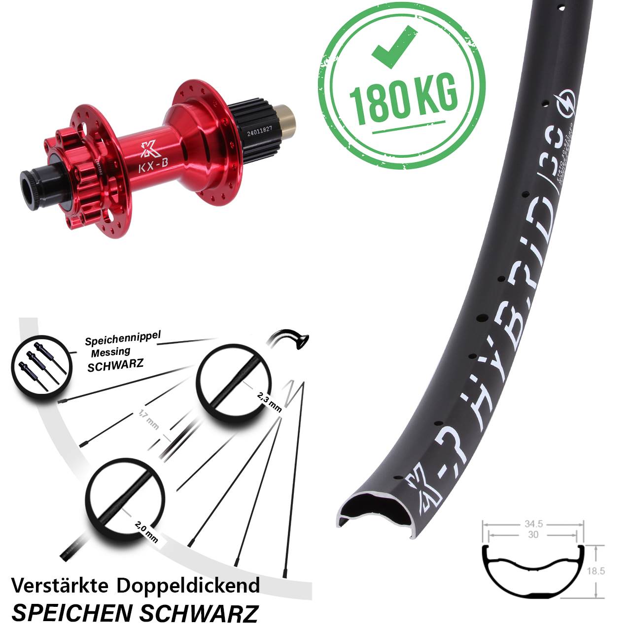 Hinterrad 12x148 29 Zoll KX-BR Hybrid 30 Disc rot Shimano Micro Spline