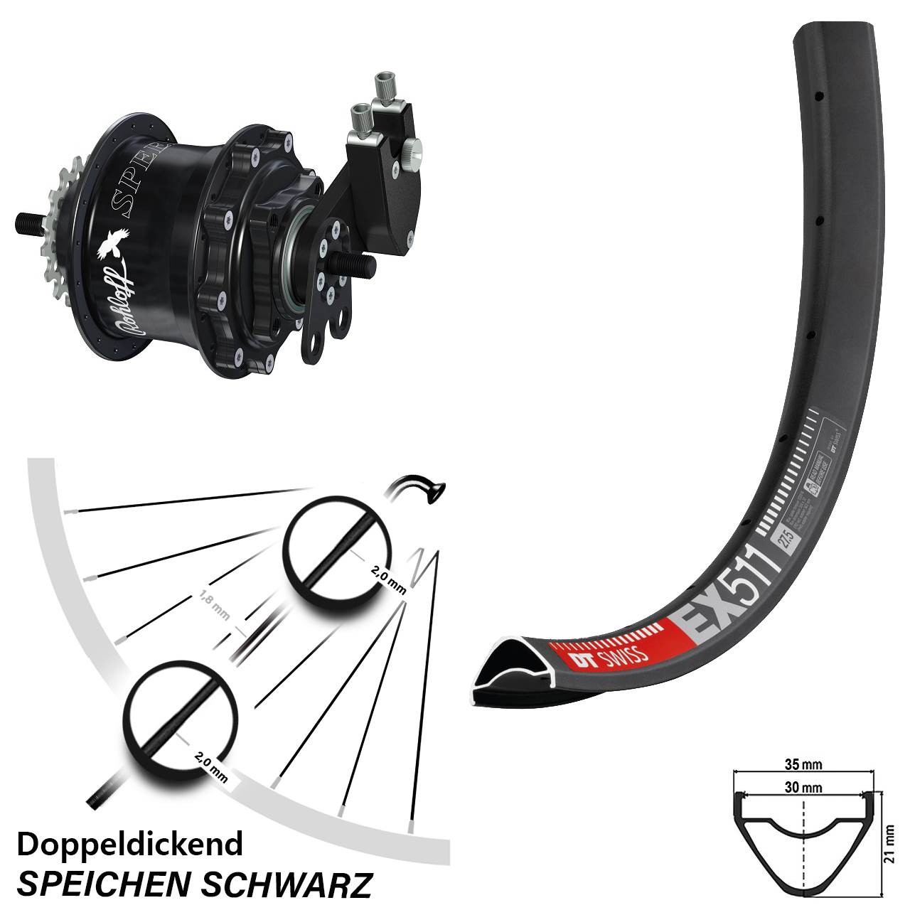 Disc Hinterrrad 29 Zoll DT Swiss EX511 Rohloff Speedhub 500/14 TS DB Tandem schwarz