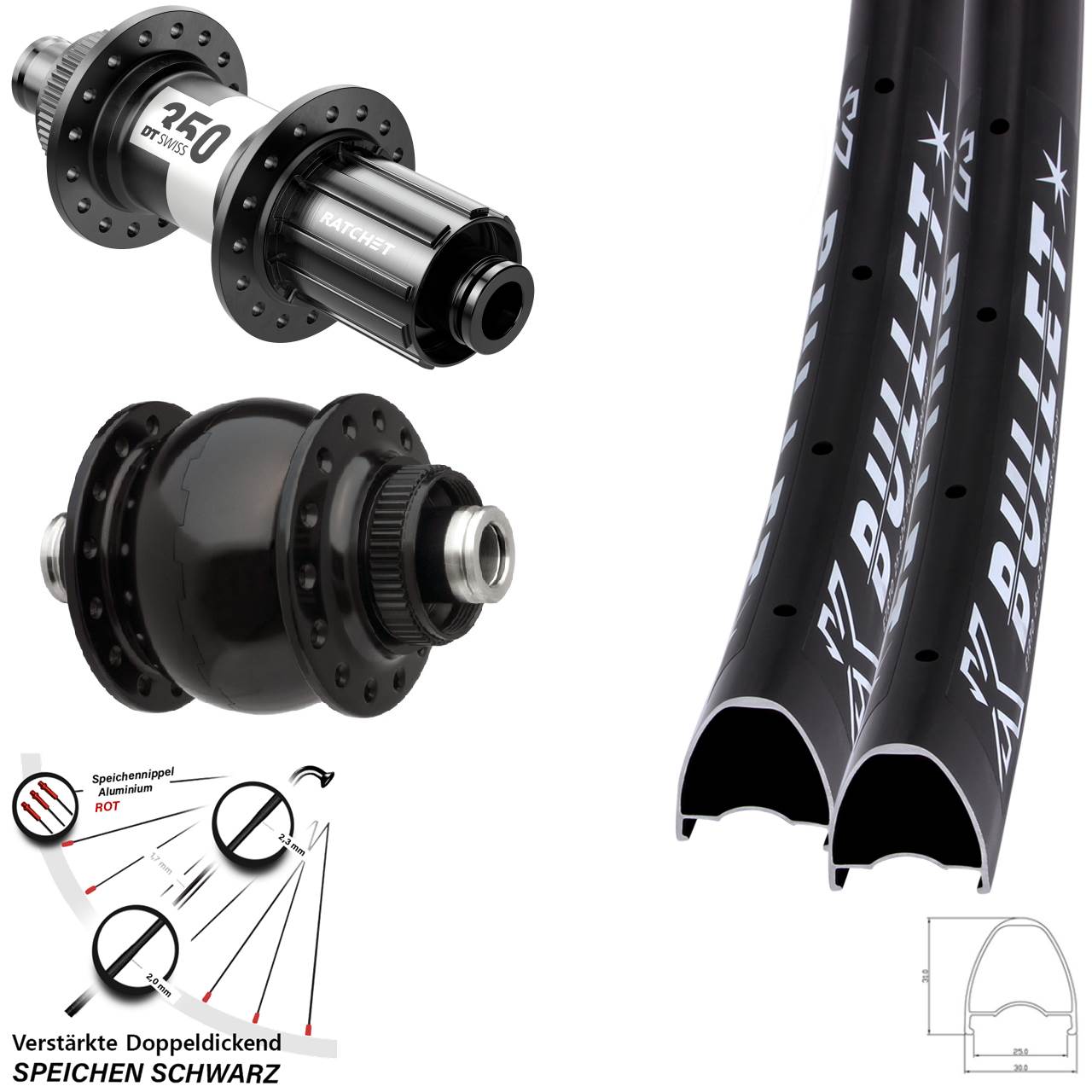 KX Bullet DT Swiss 350 SON 28 Zoll Disc Laufrad-Satz 12x100/142 11-12 fach