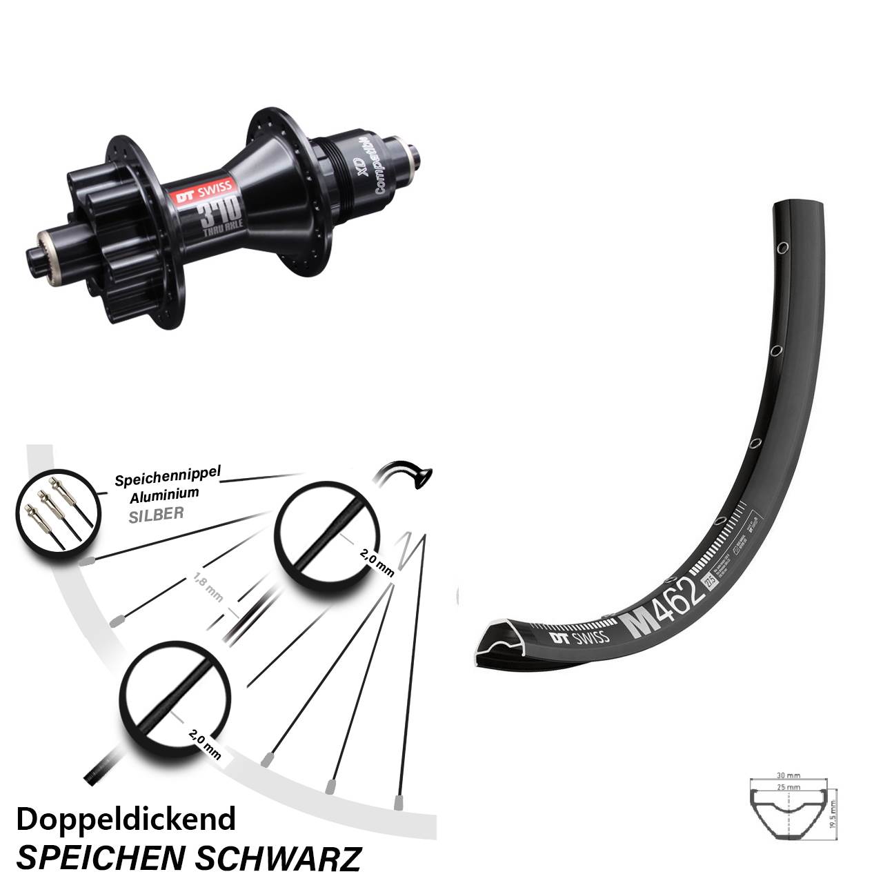 27,5 Zoll Hinterrad DT Swiss 370 6-Loch und M 462 Sram XD