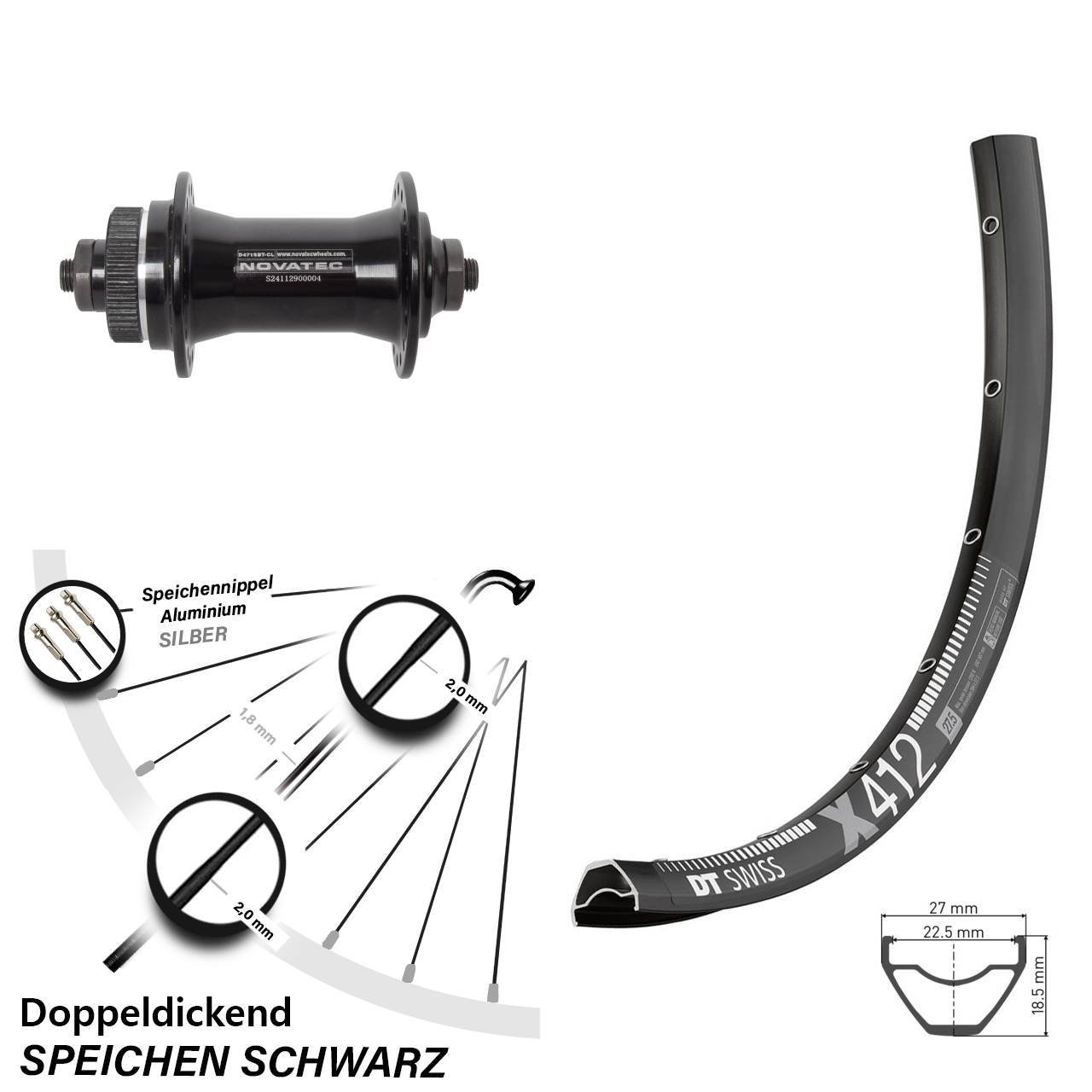 28-29 Zoll DT Swiss X412 Novatec D471 Centerlock Vorderrad für Schnellspanner