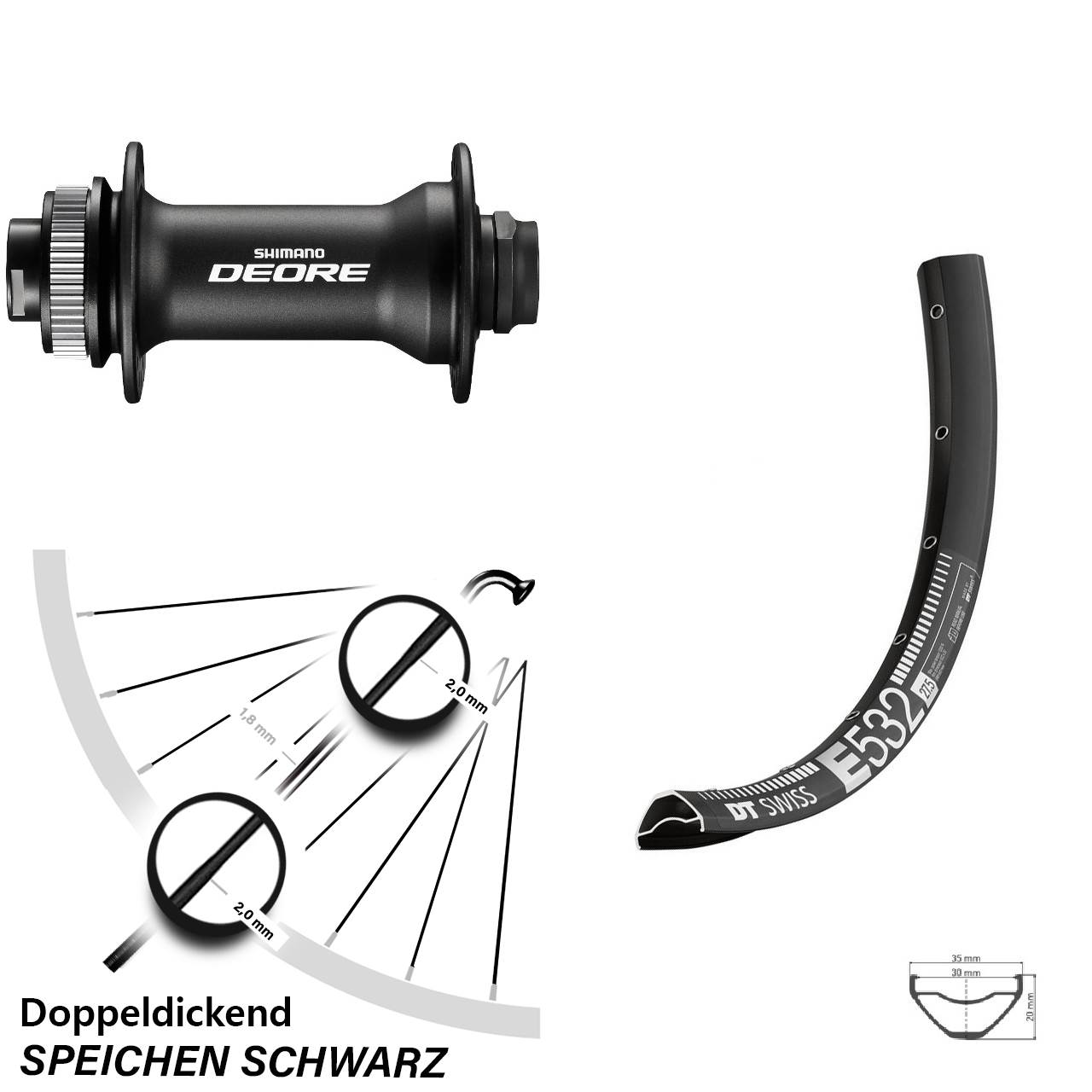 Boost Disc Vorderrad 15x110 29 Zoll DT Swiss E 532 Shimano Deore