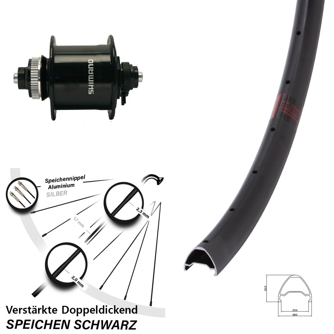 Centerlock 27,5 Zoll Dynamo-Vorderrad für Schnellspanner KX Clue Shimano DH-UR700-3D
