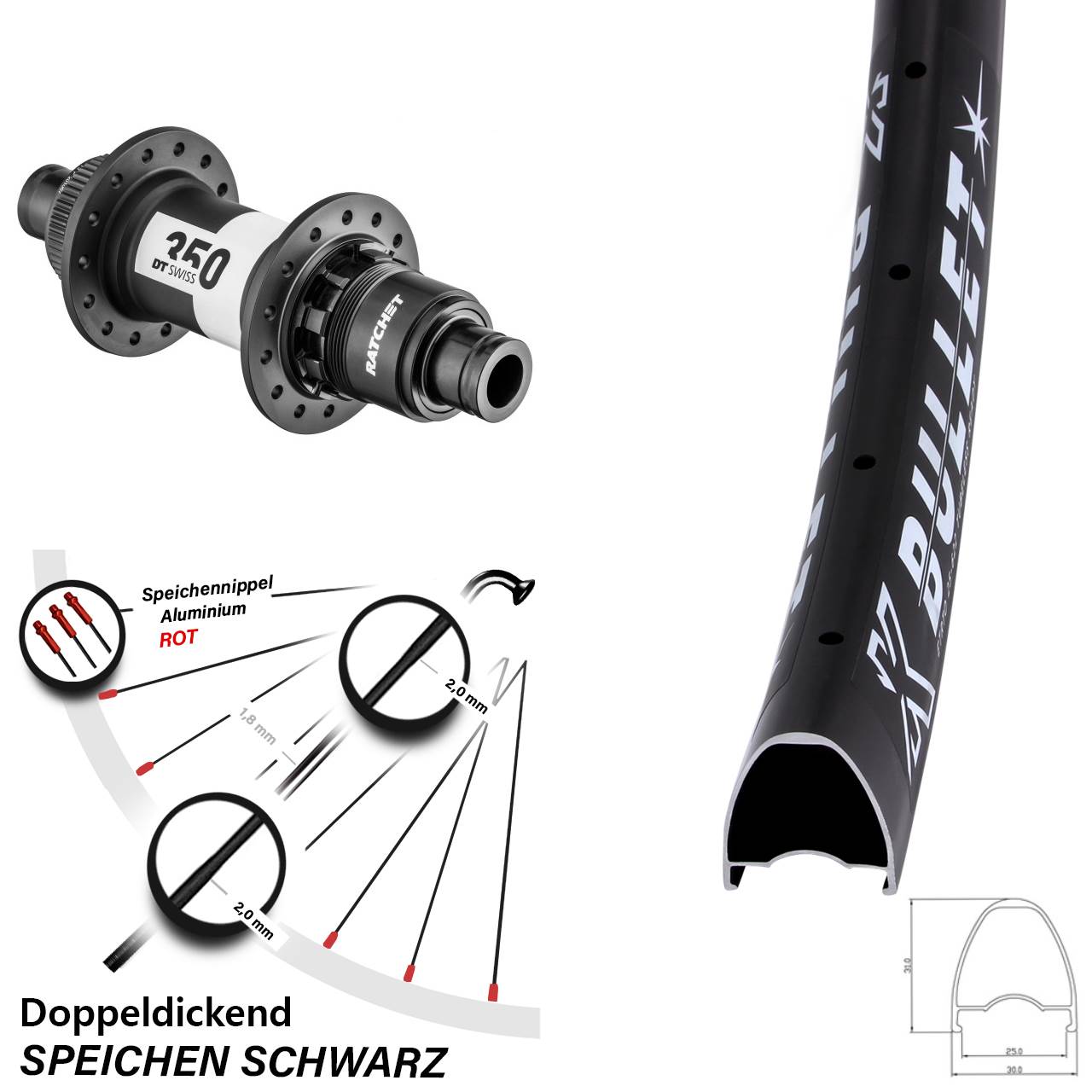 Hinterrad 12x142 28-29 Zoll KX Bullet DT Swiss 350 XDR 11-12 fach Centerlock