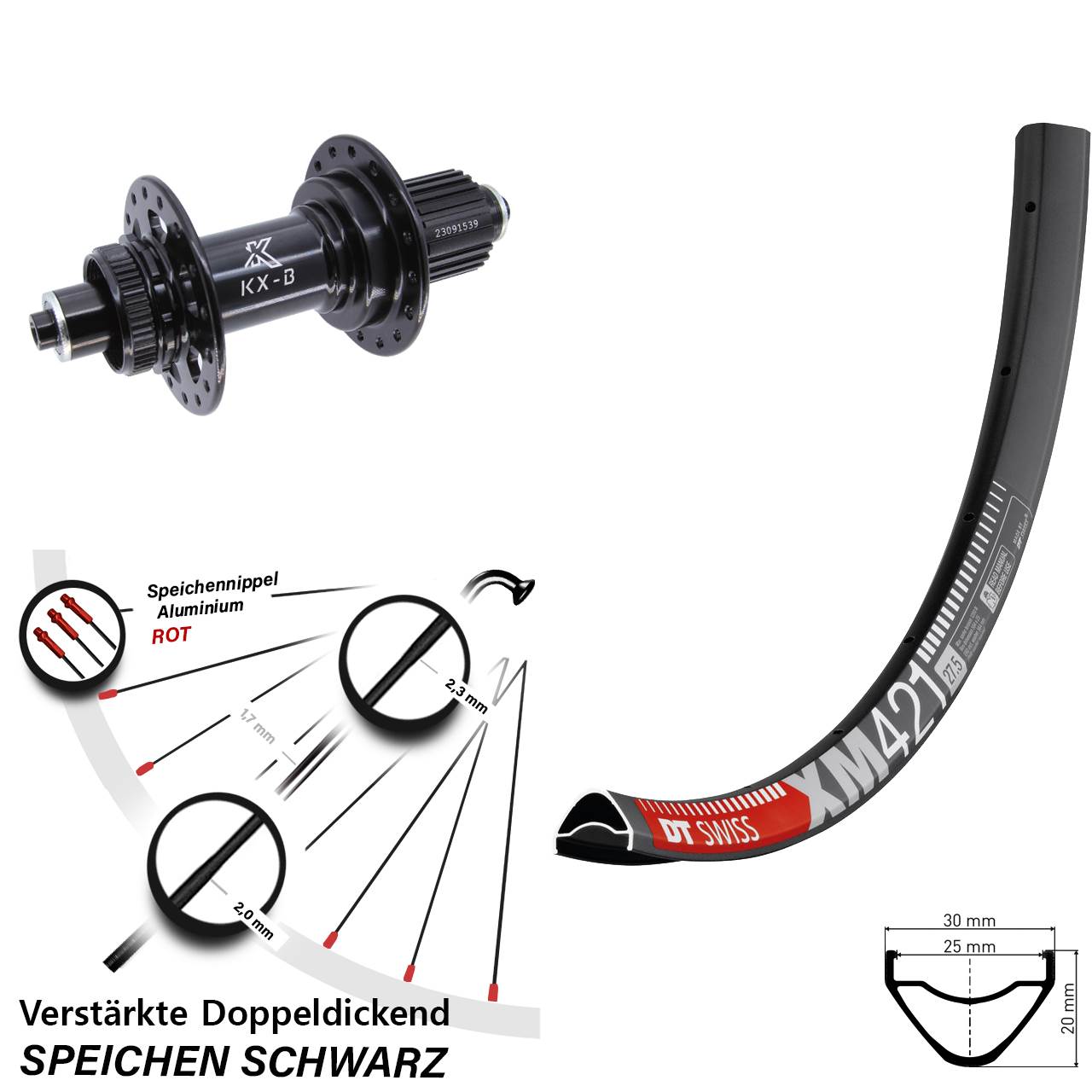 29 Zoll DT Swiss XM421 KX-B Disc Hinterrad für Schnellspanner Boost Shimano Micro Spline
