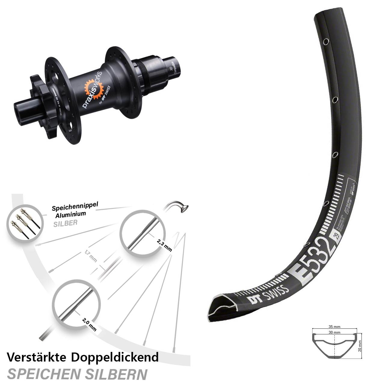 Hinterrad 29 Zoll DT Swiss E532-350 Ratchet 36 Disc Sram XD 12x142