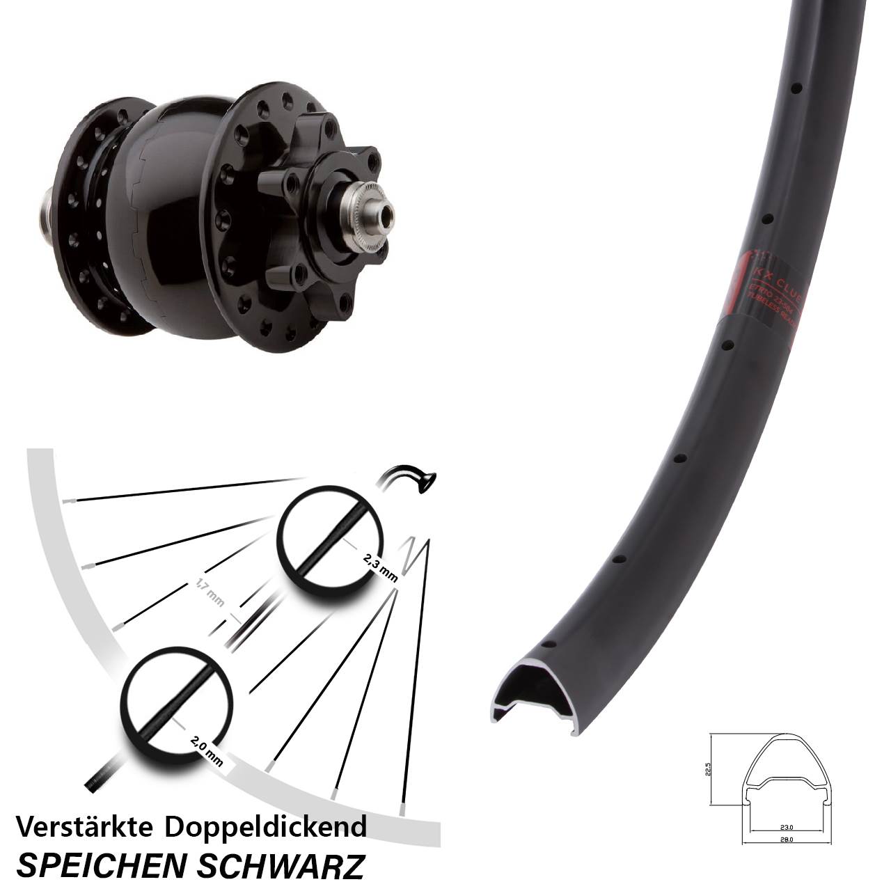 SON 28 Zoll KX Clue Dynamo-Vorderrad 6-Loch QR