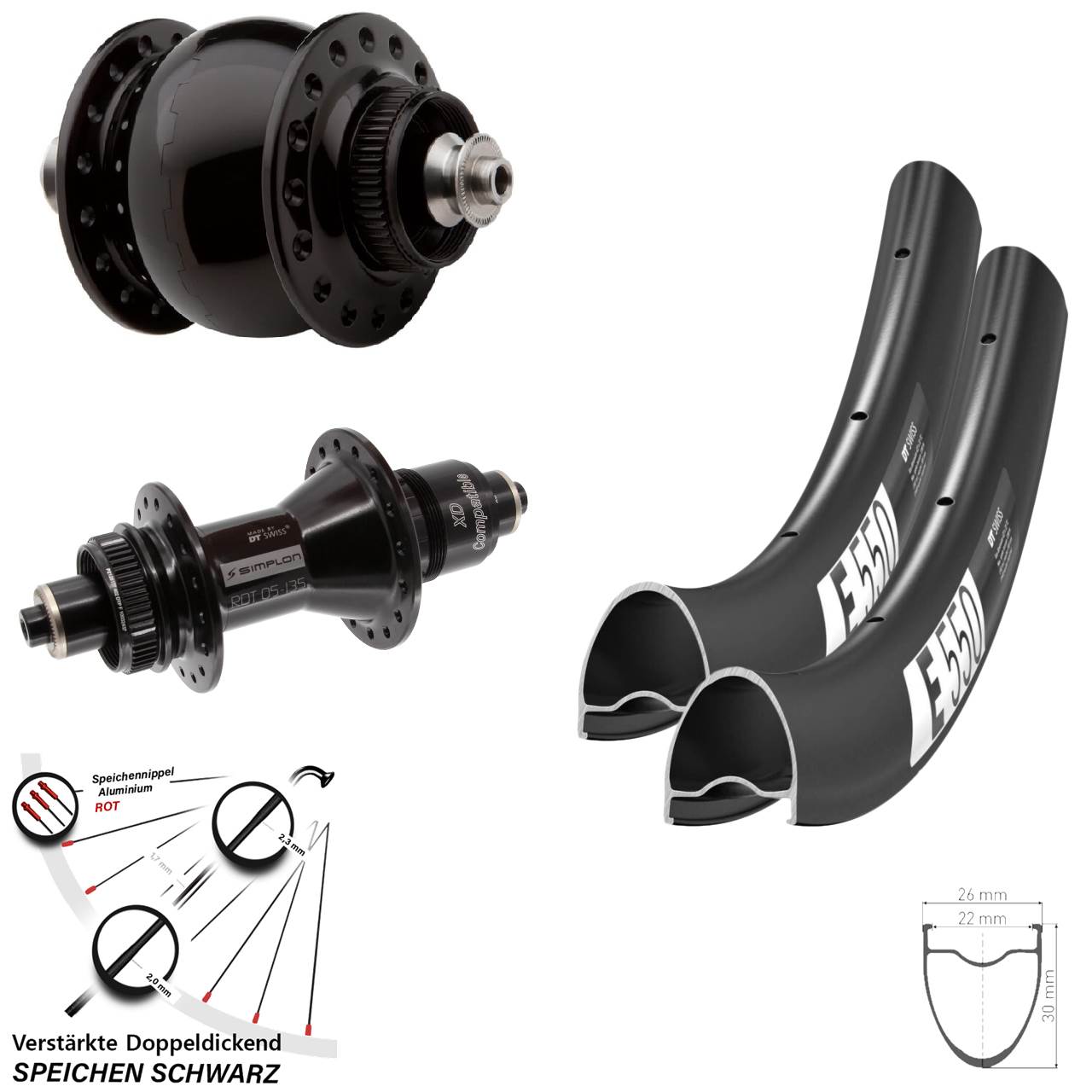 Disc Laufradsatz 28 Zoll DT Swiss E 550-370 SONdelux XD 11-12 fach QR