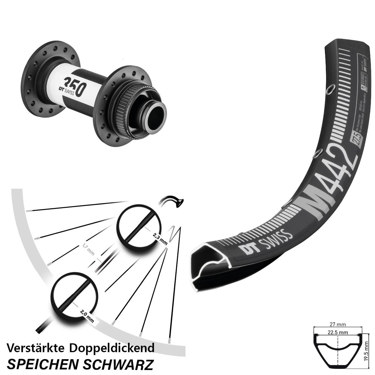 28-29 Zoll DT Swiss M 442-350 Disc Vorderrad 15x110 Boost