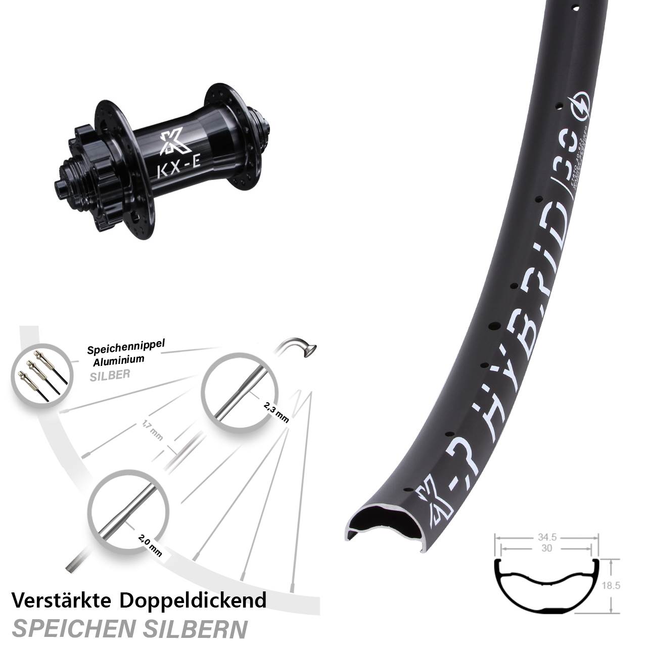 KX-ER Hybrid 30 Disc Vorderrad 29 Zoll verstärkt 5x100 mm 4 Kugellager