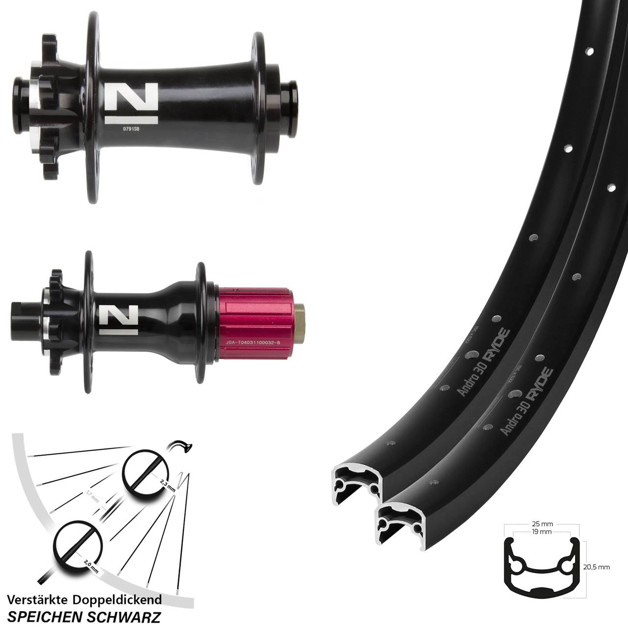 Disc Laufrad-Satz 29 Zoll Ryde Andra 30 Novatec D791 Superlight 8-12 fach HG 12x100/142
