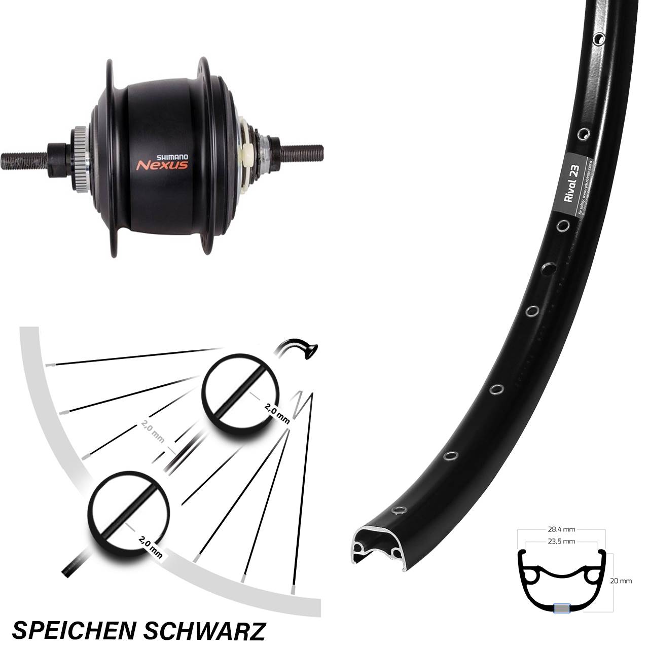 27,5 Zoll Ryde Rival 23 Hinterrad 8-Gang Disc