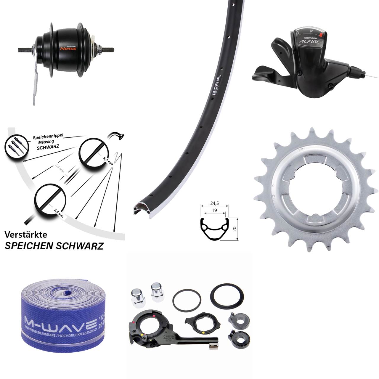 26 Zoll Hinterrad Shimano Nexus 8 Gang Rücktrittbremse Gora 19 schwarz