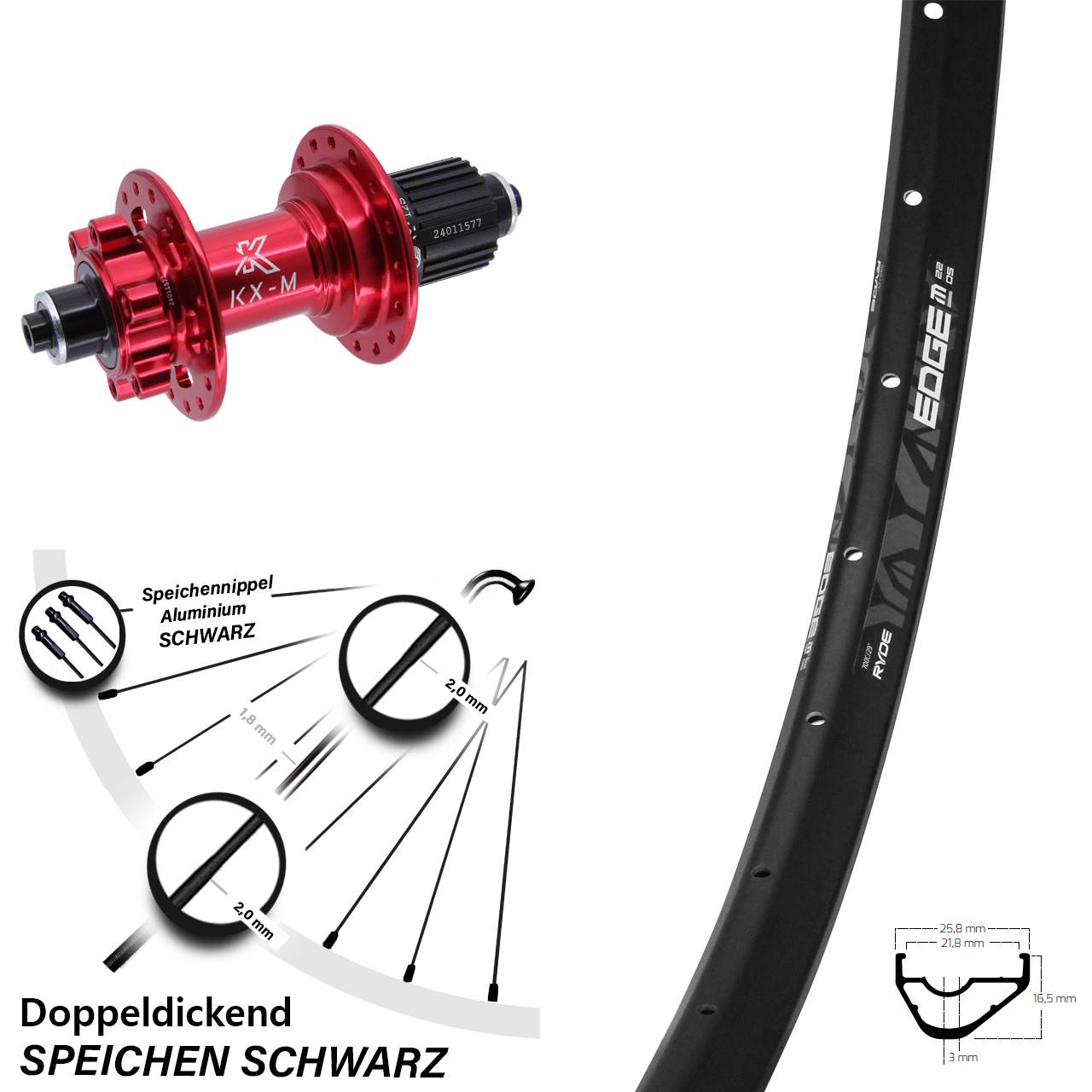 Disc Laufrad 28-29 Zoll Ryde Edge M22 KX-M rot Micro Spline QR