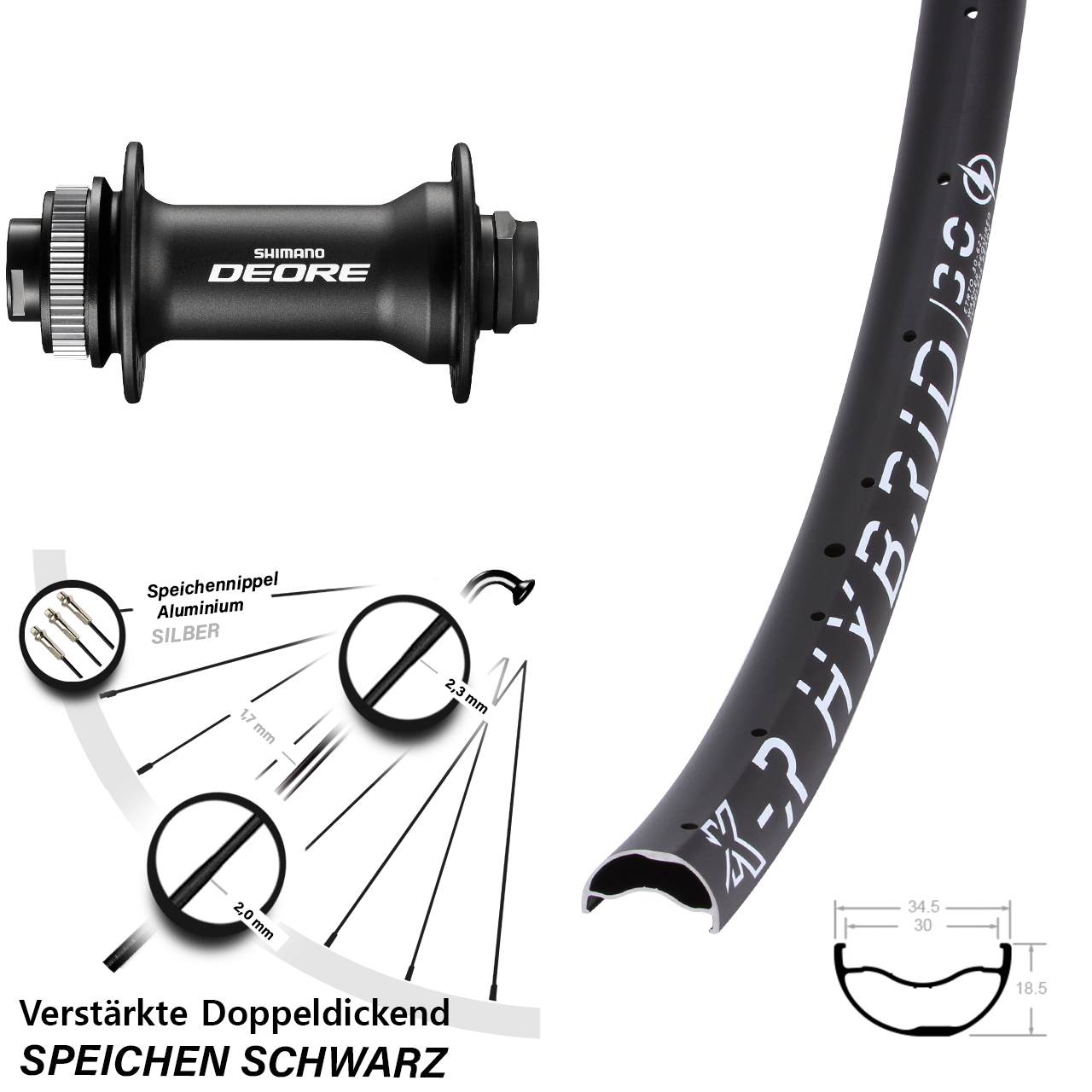 Boost Disc Laufrad 15x110 29 Zoll KX-R Hybrid 30 Shimano Deore HB-M618