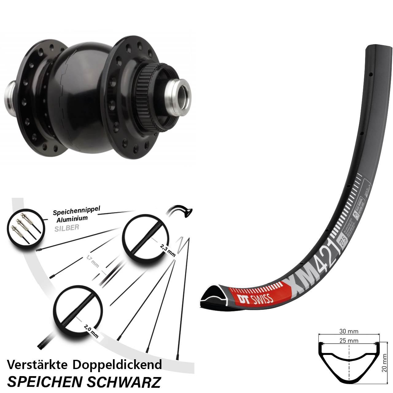 Boost Nabendynamovorderrad Centerlock 12x110 29 Zoll DT Swiss XM421 SON 28