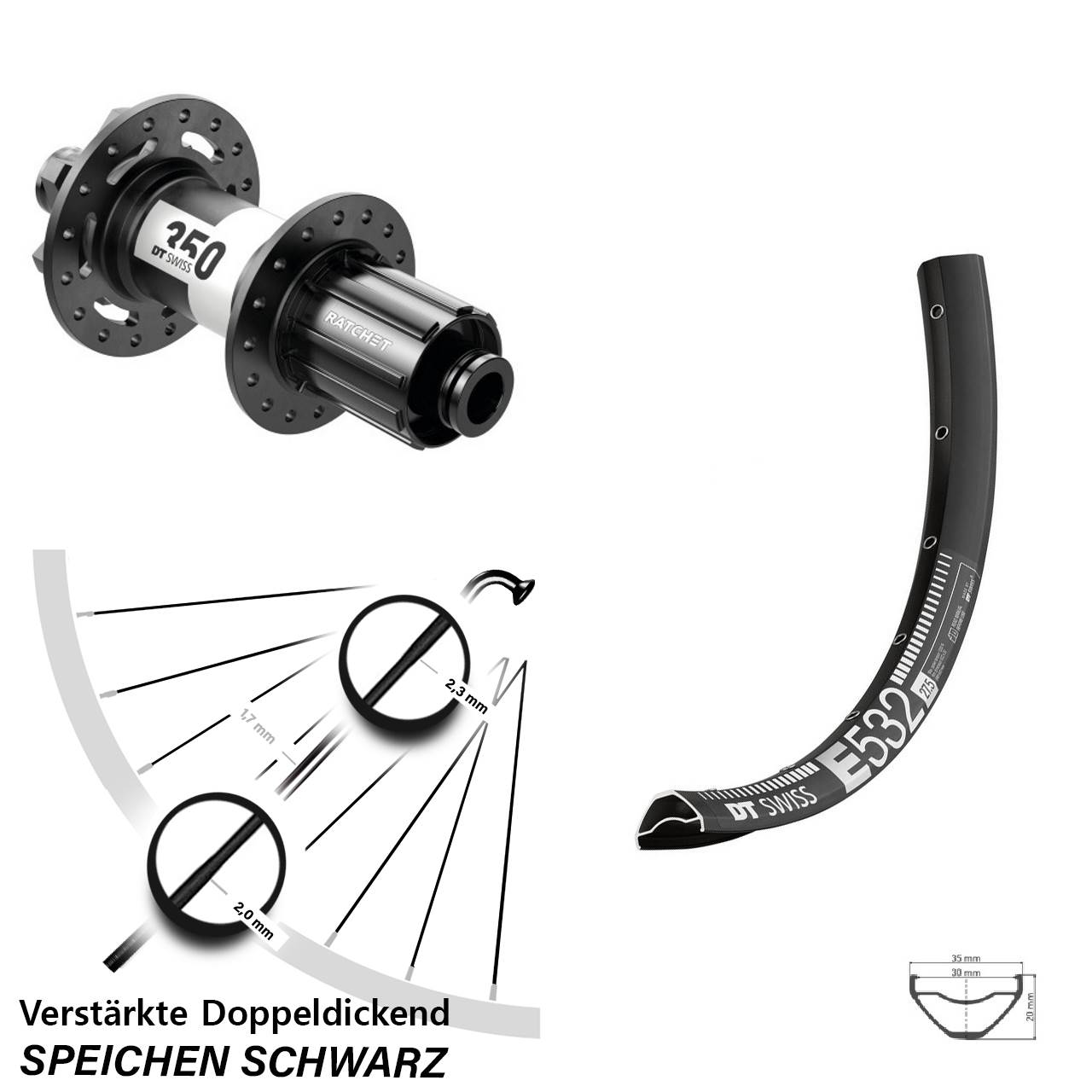 Disc Hinterrad 27,5 Zoll DT Swiss E 532-350 Ratchet 36 8-11 fach HG 12x148 Boost