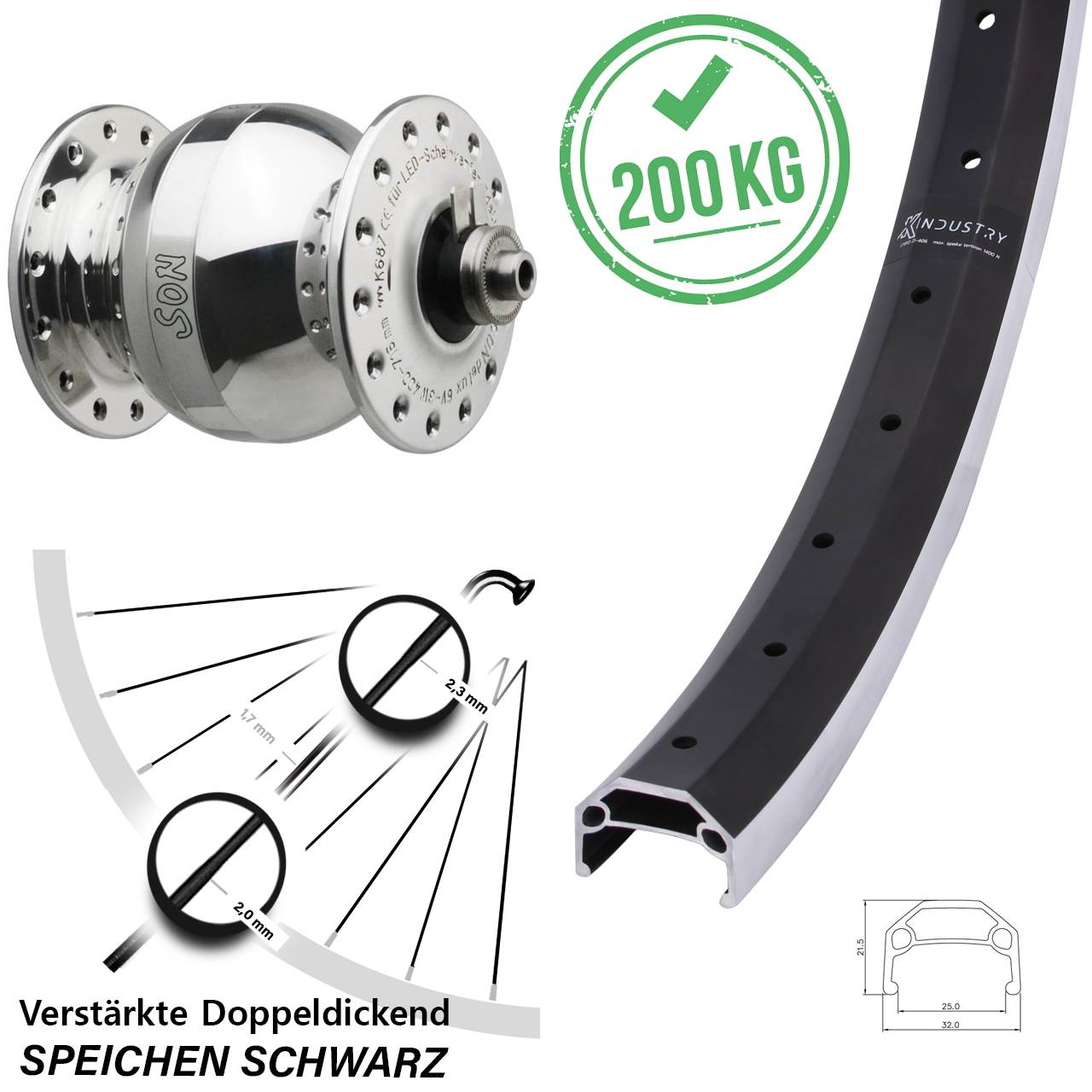20 Zoll KX Industry SONdelux wide body Dynamo-Vorderrad QR