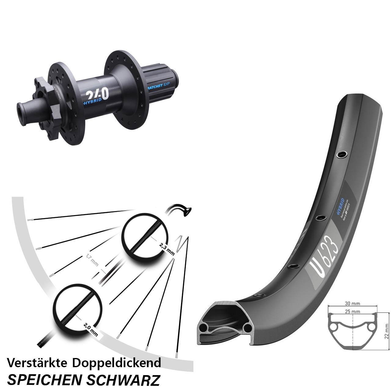 Hinterrad 6-Loch 12x148 28-29 Zoll DT Swiss U623 240 Hybrid 8-11 fach HG