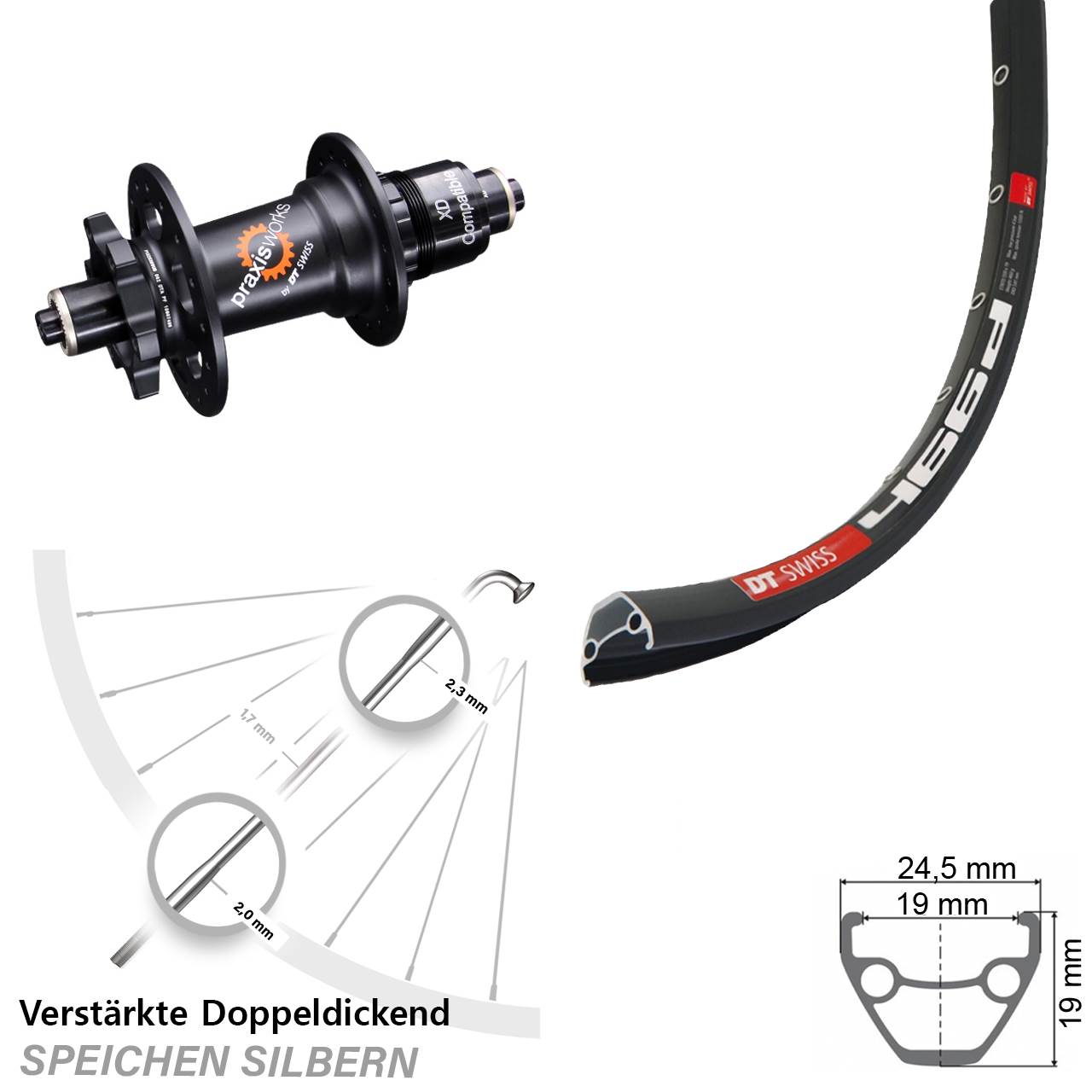 DT Swiss 466-350 29 Zoll Hinterrad 6-Loch für Schnellspanner SRAM XD