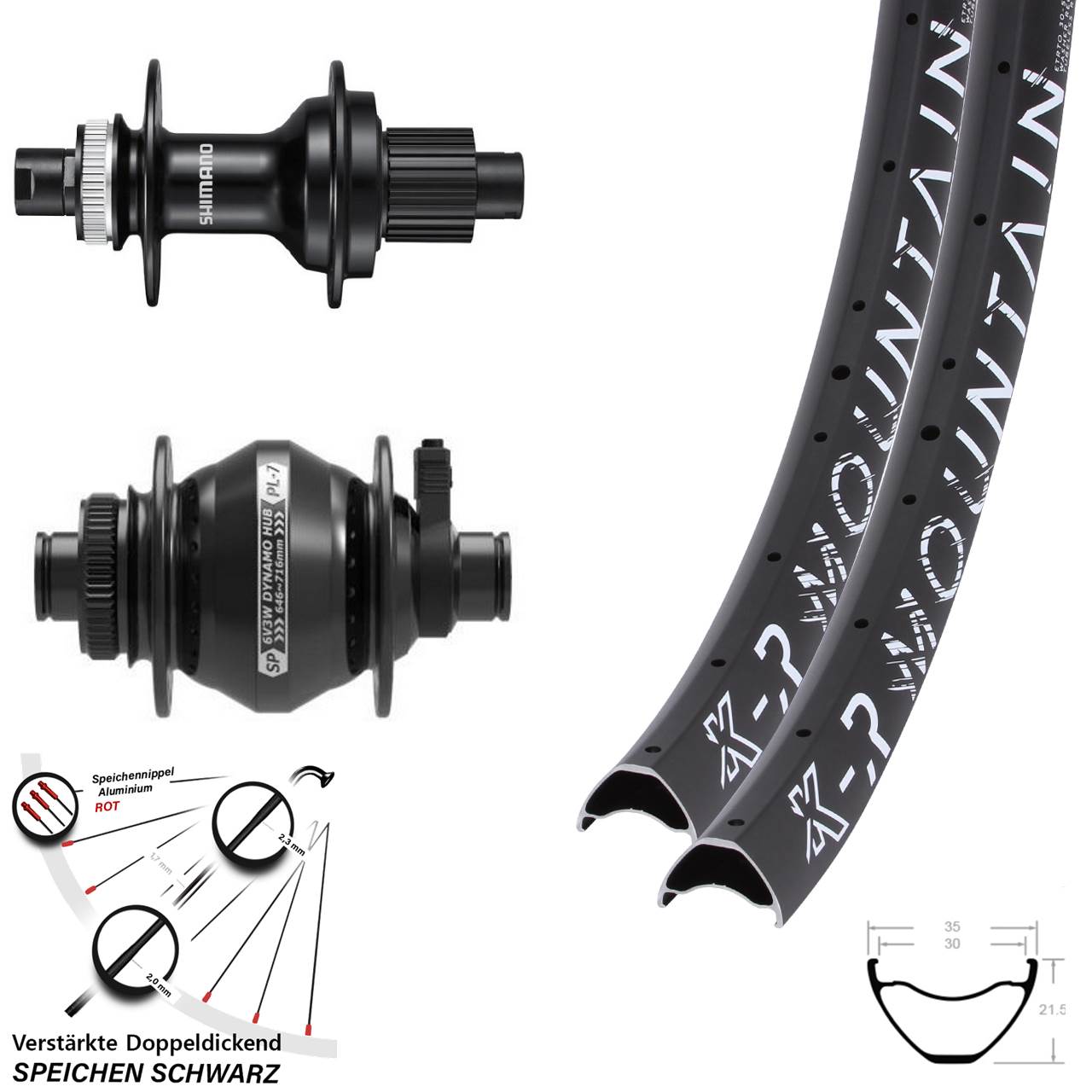 29 Zoll KX-R Mountain Shimano FH-MT510 SP PL-7 Laufradsatz Disc 12x100/142 Micro Spline