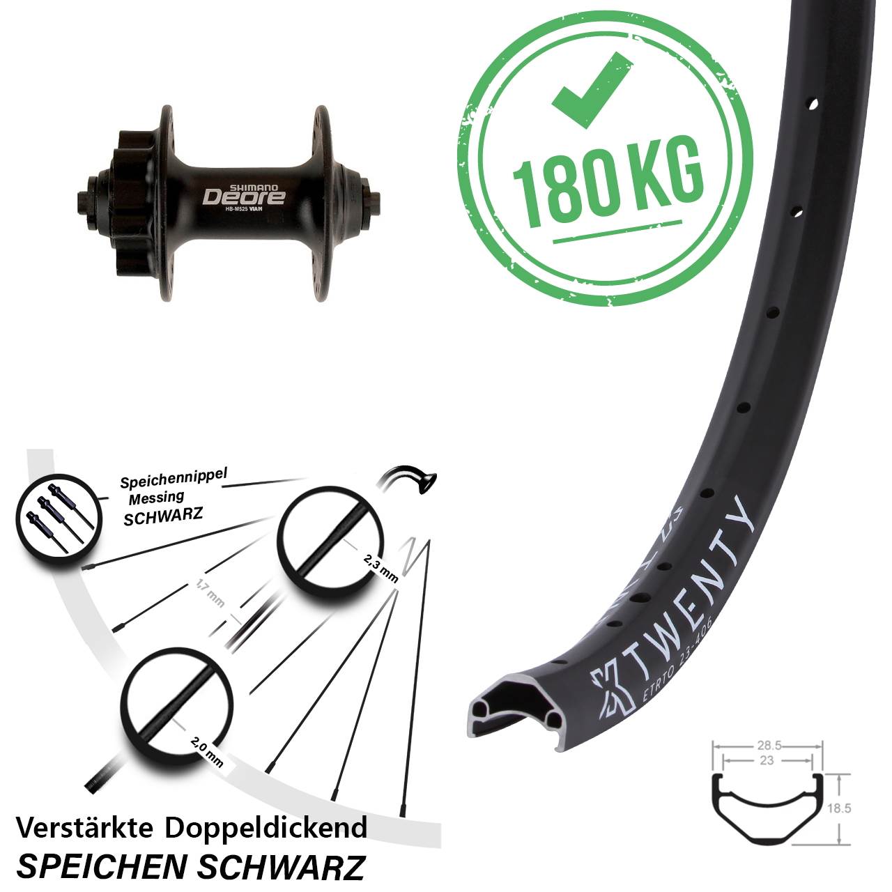 20 Zoll KX Twenty Shimano Deore Disc Laufrad QR