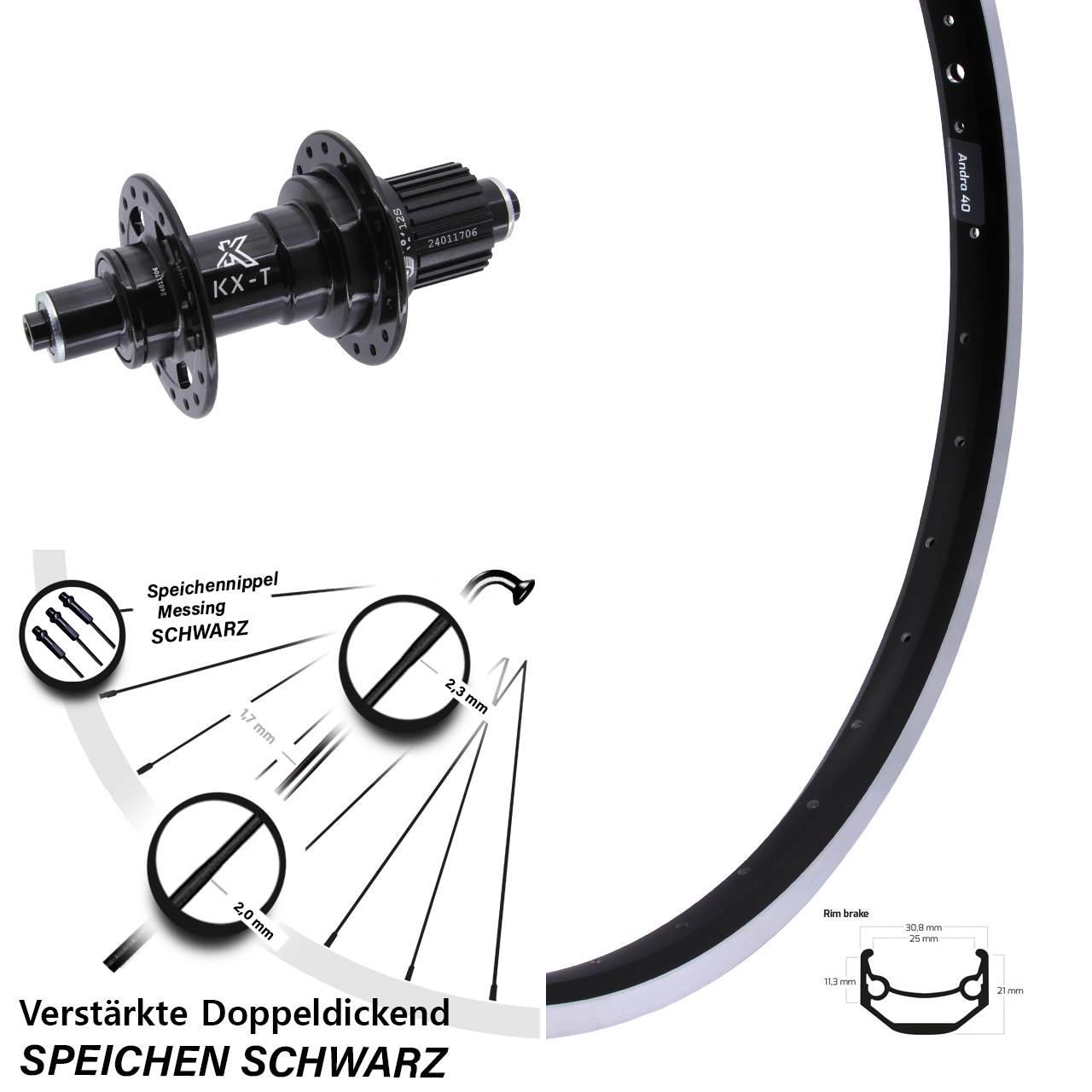 28-29 Zoll Ryde Andra 40 KX-T Hinterrad QR Shimano Micro Spline