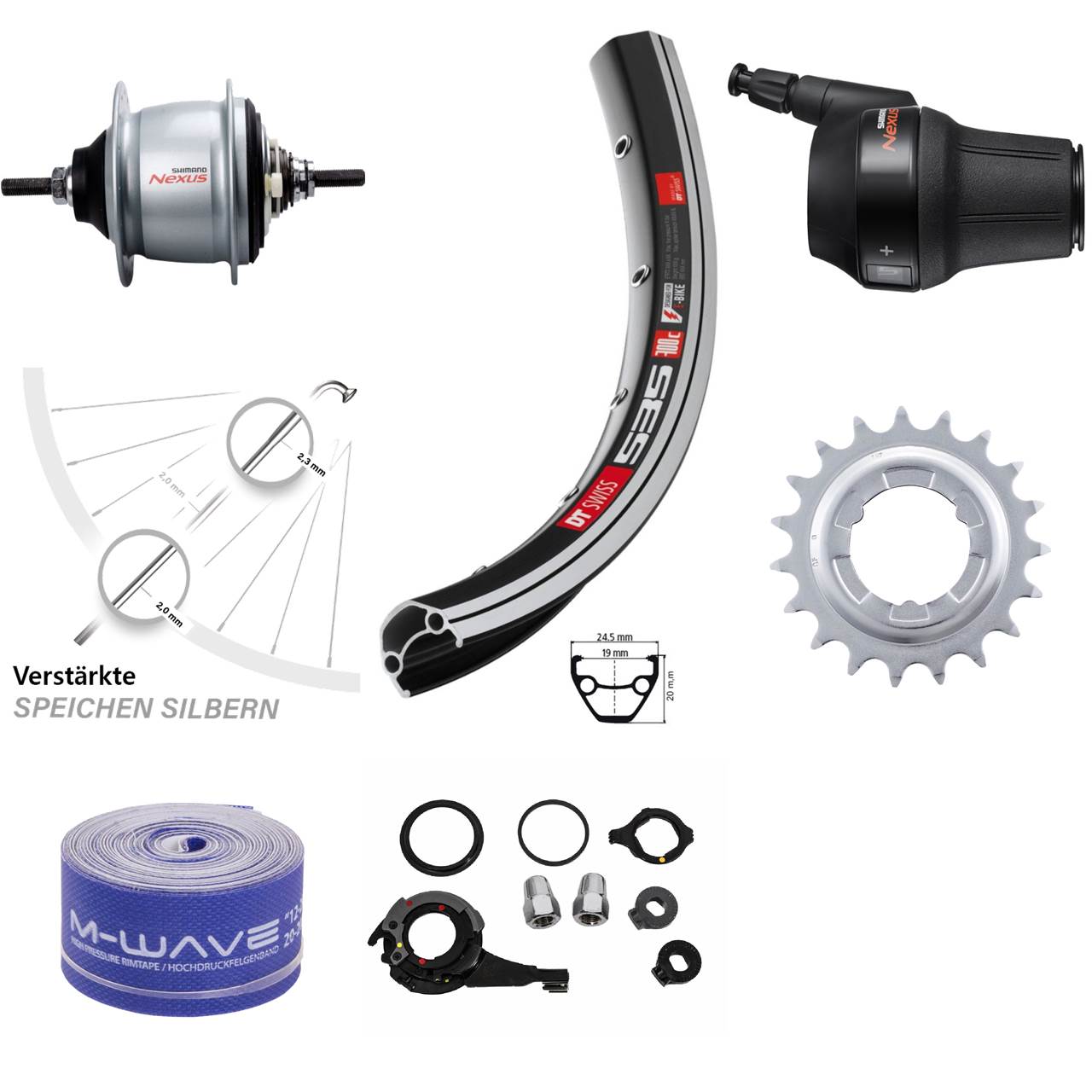 26 Zoll DT Swiss 535 Shimano Nexus 8 Gang Hinterrad mit Freilauf