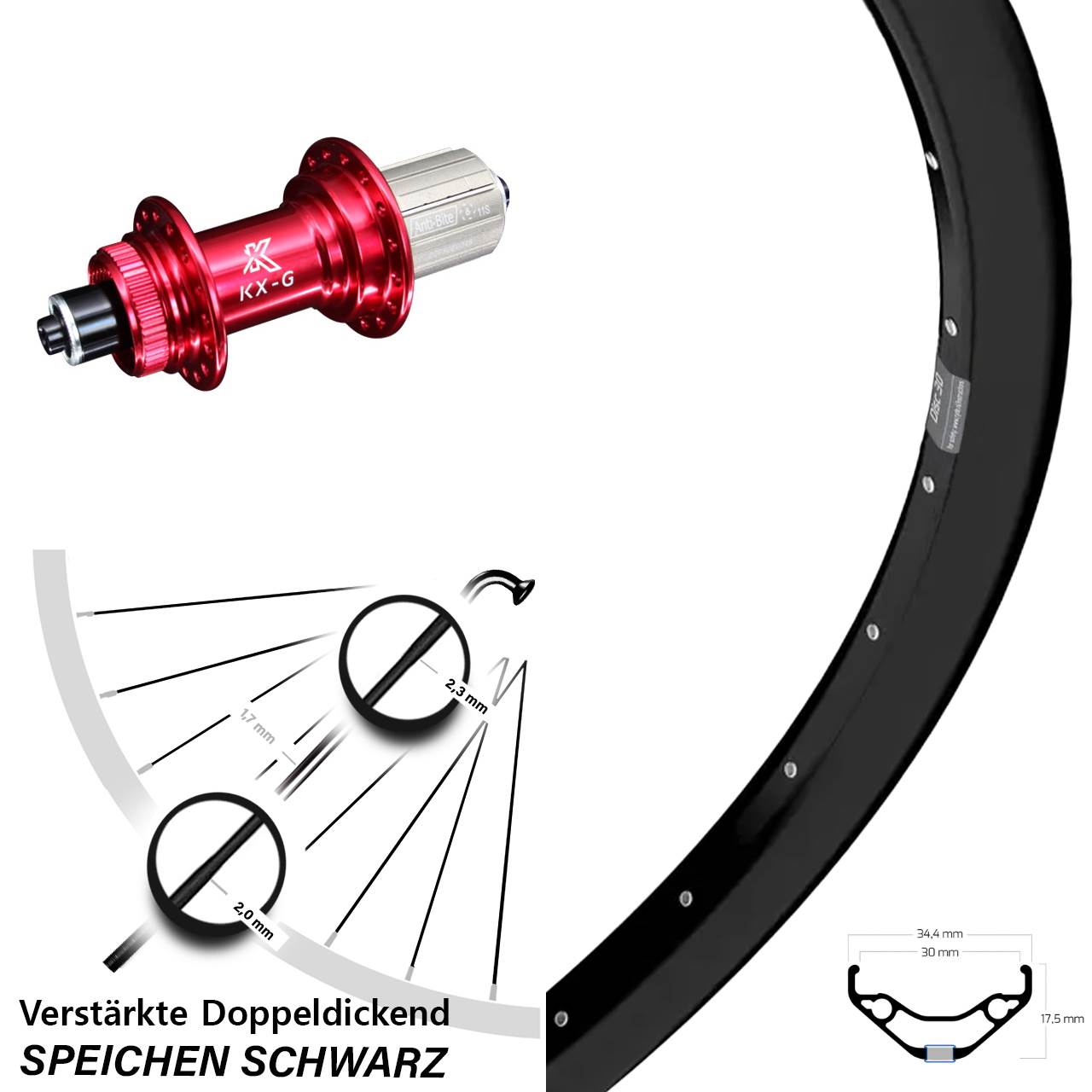Disc Laufrad 29 Zoll Ryde 30 KX-G rot 8-12 fach HG für Schnellspanner