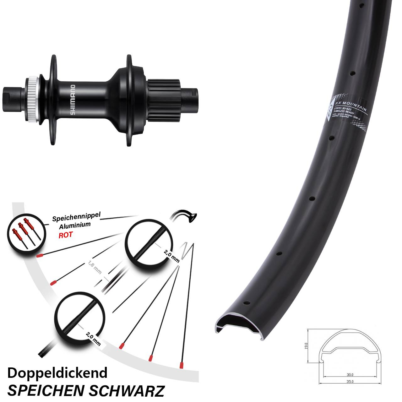 29 Zoll KX Mountain TR Shimano FH-MT510-B Centerlock Hinterrad 12x148 Micro Spline