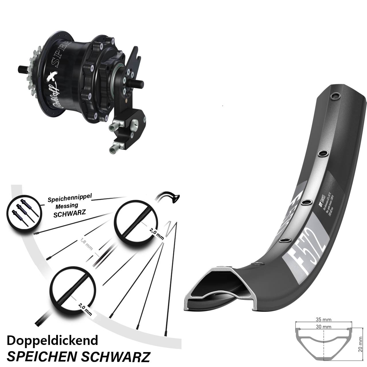 Hinterrad 27,5 Zoll DT Swiss F 572 Rohloff Speedhub 500/14 TS DB OEM2 Tandem schwarz