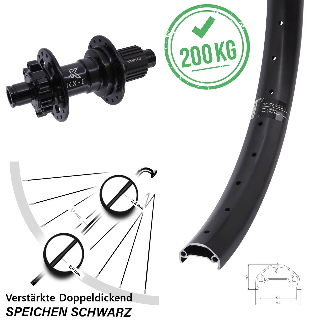 6-Loch Hinterrad 12x142 650B KX-E Cargo Heavy Duty Shimano Micro Spline