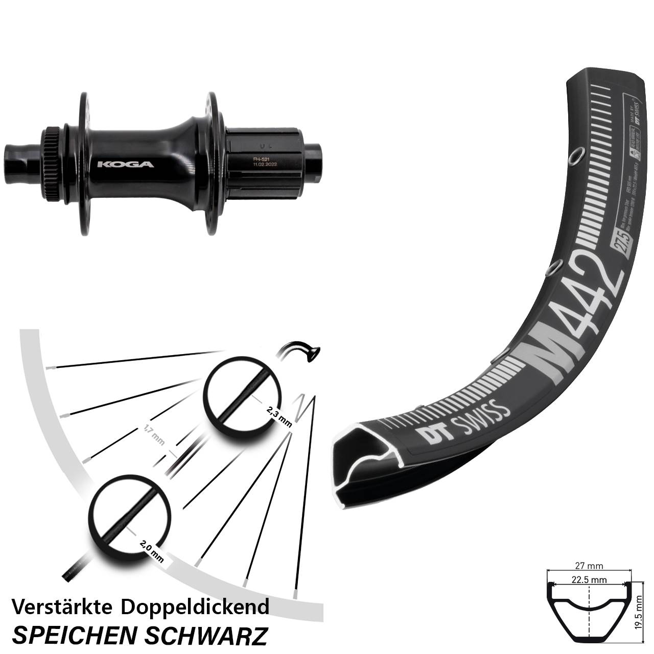 28-29 Zoll DT Swiss M 442 Formula ECT-148S Hinterrad Centerlock 12x148 8-11 fach HG