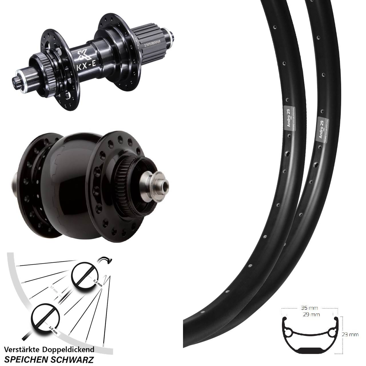 Centerlock Laufradsatz QR Ryde Andra 29 Zoll KX-E SON 28 Micro Spline