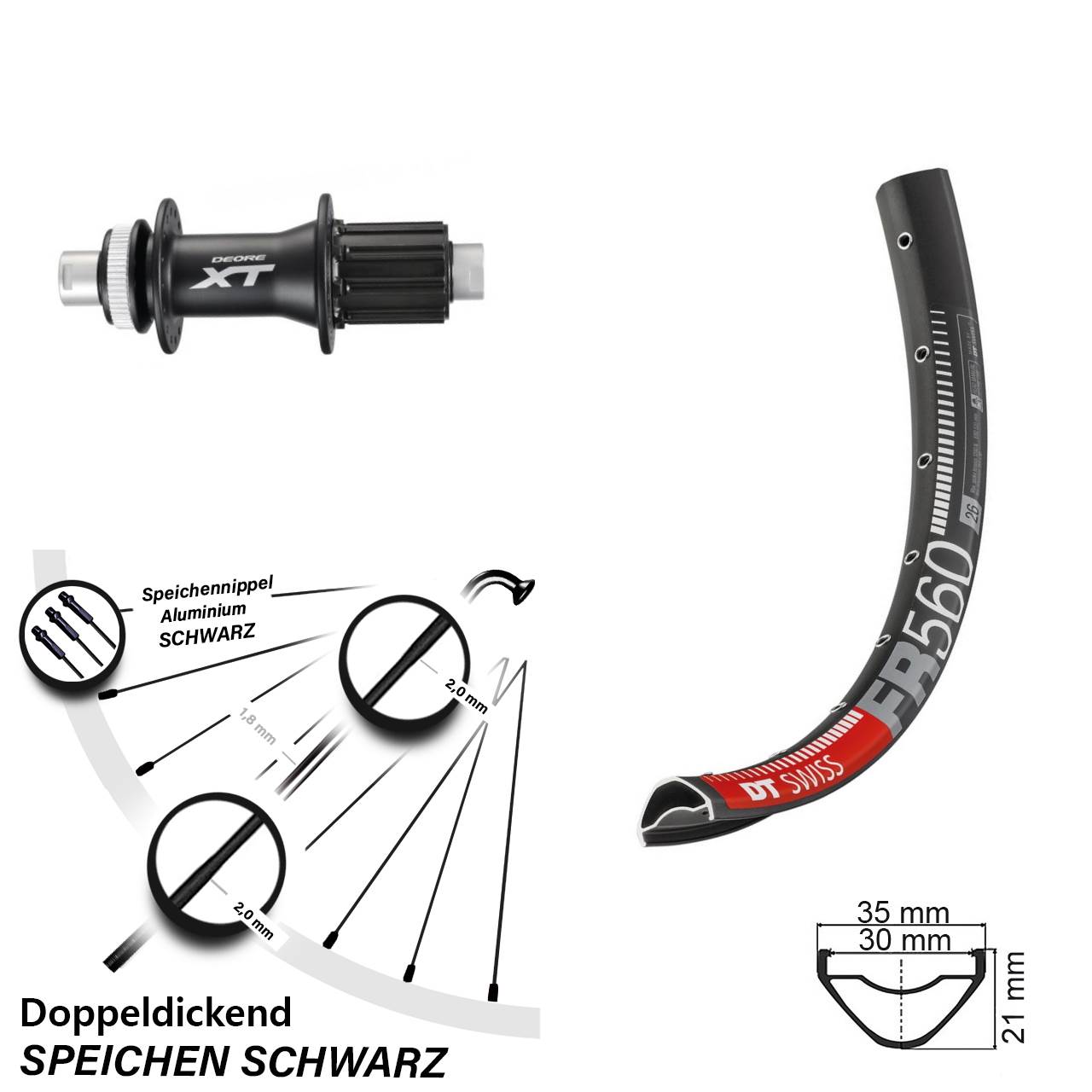 DT Swiss FR 560 Shimano XT 26 Zoll Disc Laufrad 12x142 8-11 fach HG