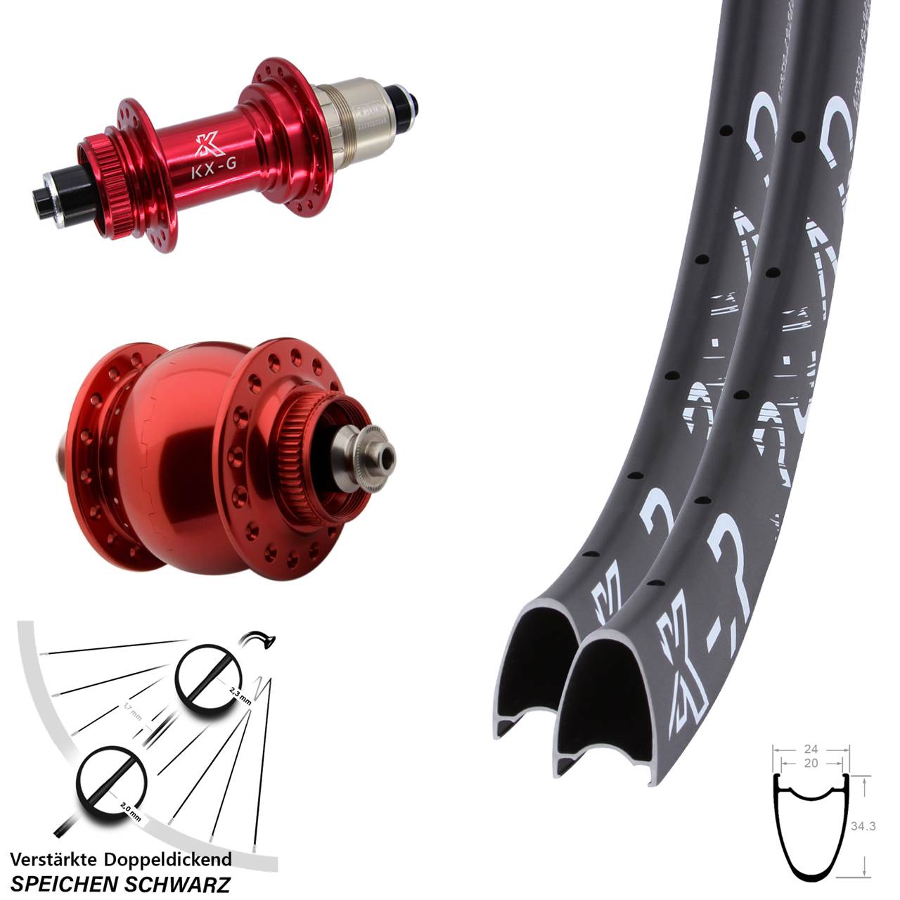 29 Zoll KX-GR Road rot SON delux Laufradsatz für Schnellspanner XDR