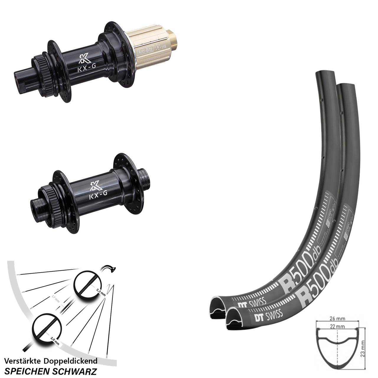 Laufradsatz Centerlock 28 Zoll DT Swiss R500 KX-G Gravel 8-12 fach HG 12x100/142