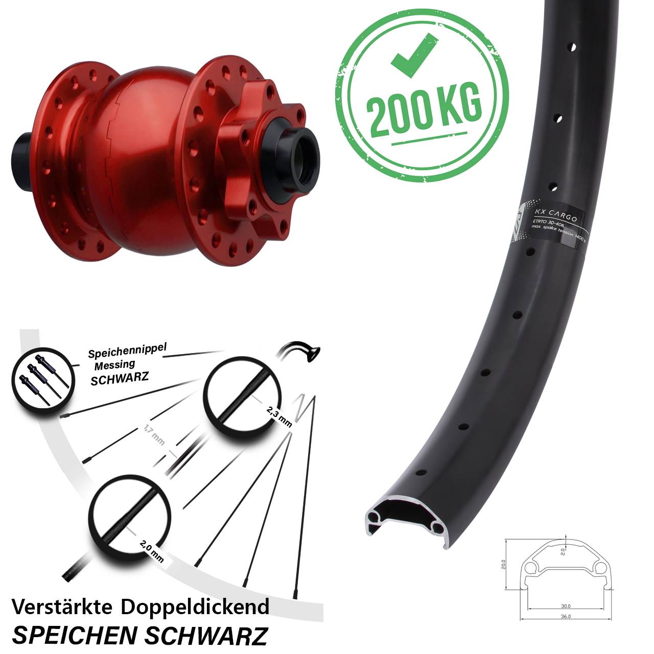 KX Cargo SON 28 rot 6-Loch 27,5 Zoll Nabendynamovorderrad 15x110 Boost