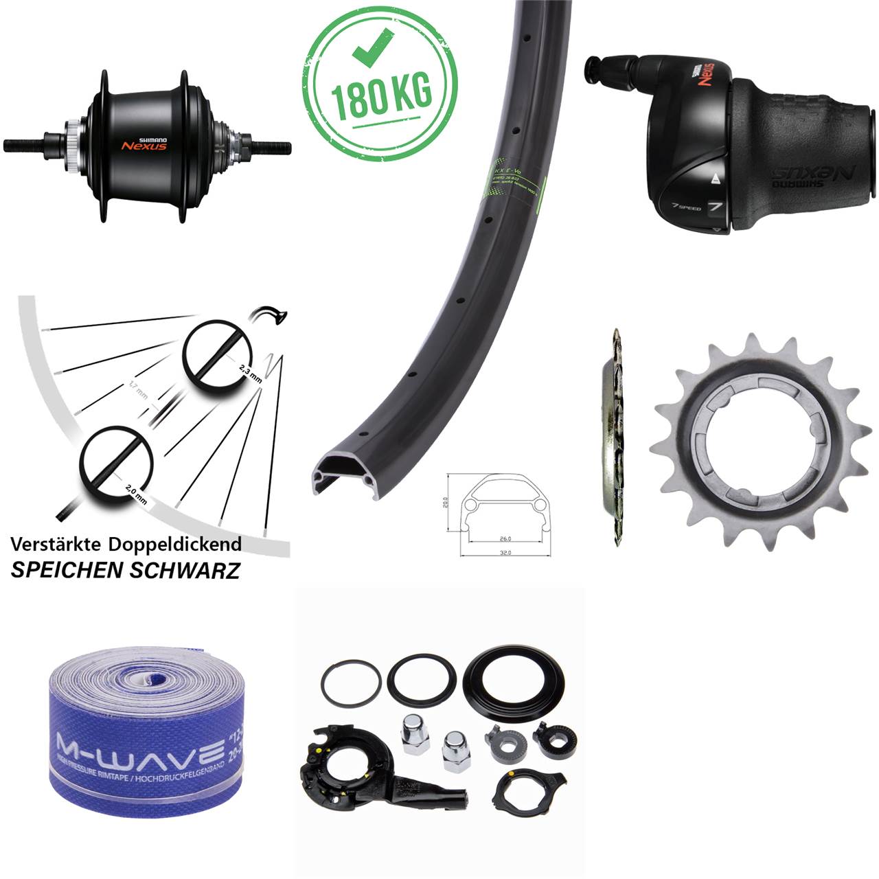 20 Zoll Hinterrad Shimano Nexus 7 Gang KX Evo Centerlock