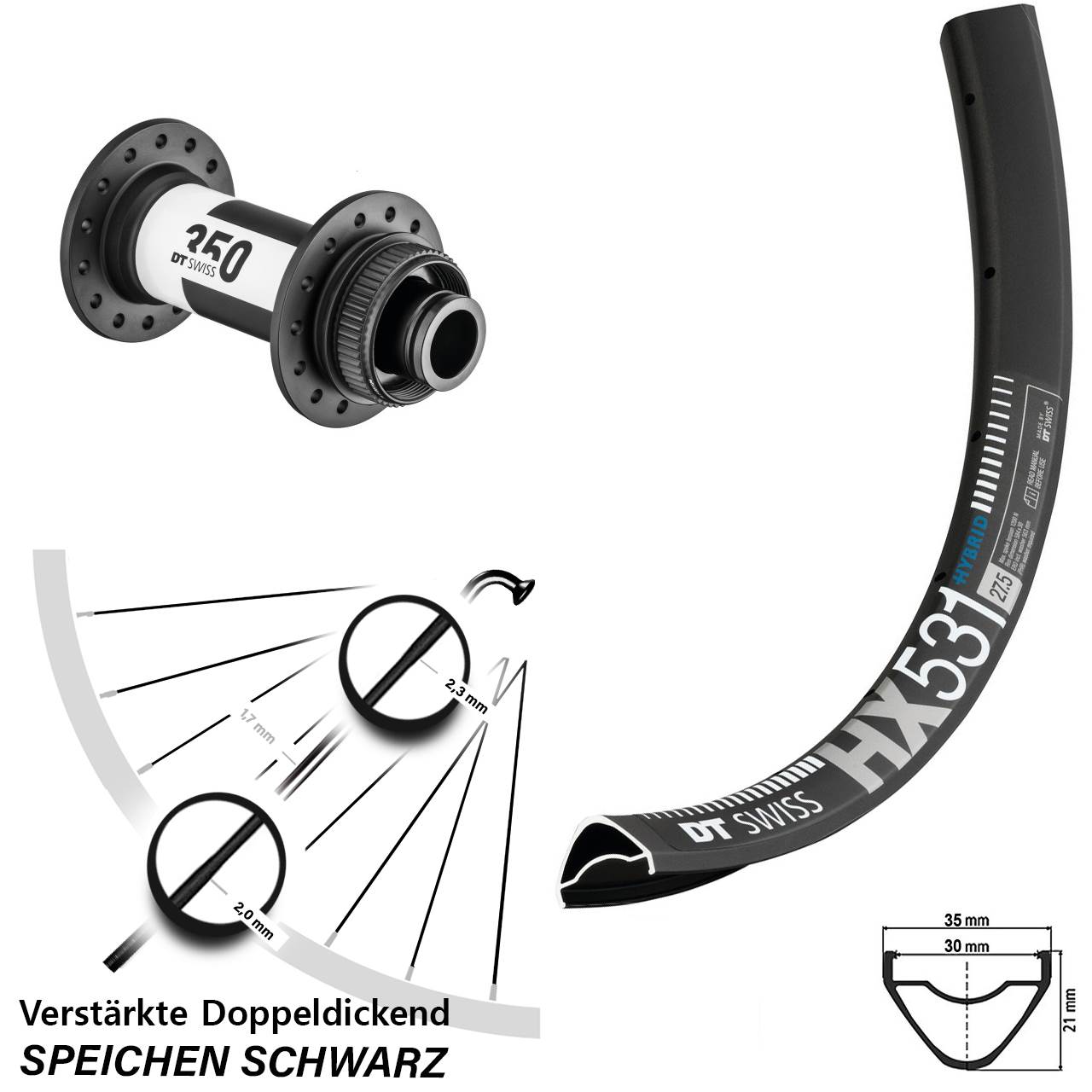 29 Zoll DT Swiss HX531 DT Swiss 350 Disc Vorderrad 15x110 Boost