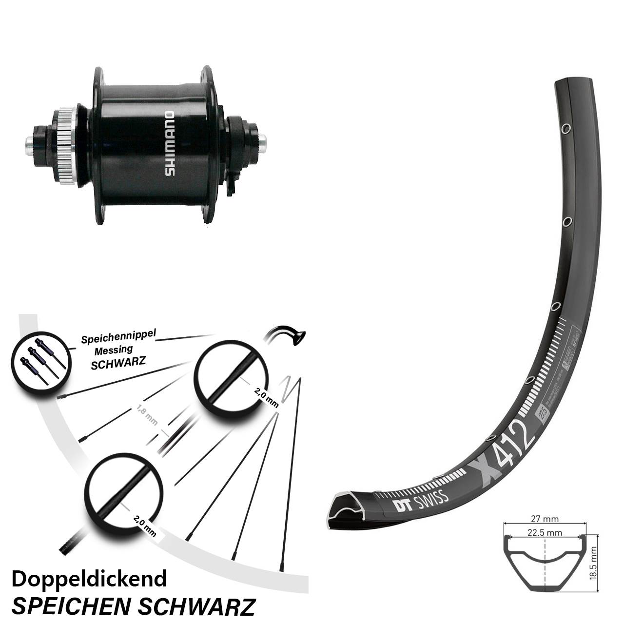 29 Zoll Nabendynamo-Vorderrad Centerlock DT Swiss X412 Shimano DH-UR700-3D QR